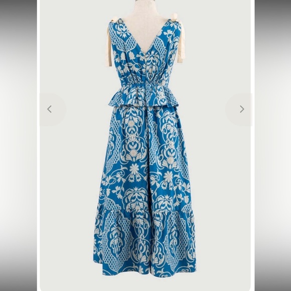 Moon River Blue & White Border Print Ruffle Tie Strap Midi Dress | Size S​ - Picture 2 of 11